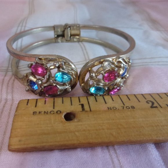 Multi Color Rhinestone Gold Tone Clamp Bracelet - Picture 11 of 12